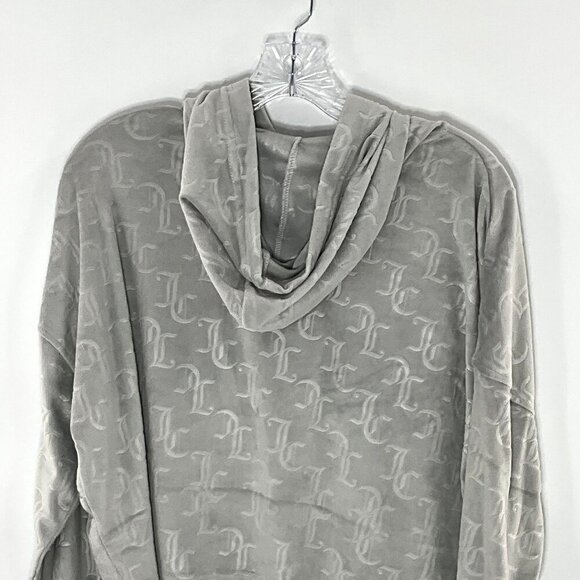 Juicy Couture‎ Hoodie Loungewear Women XL Gray Velour Logo Cropped Pullover - Picture 6 of 13